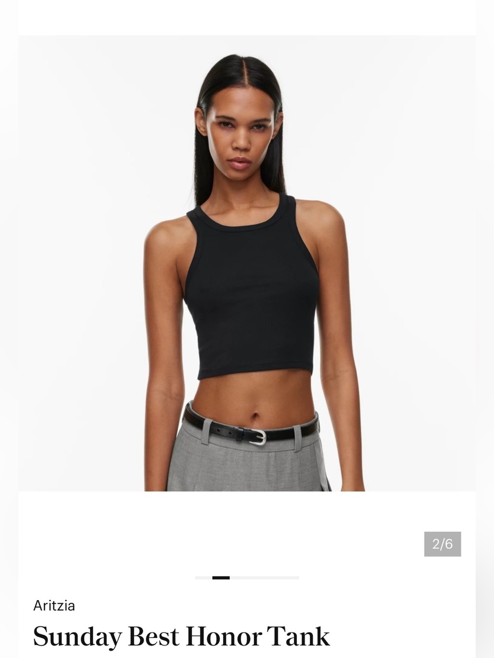 Aritzia Sunday Best Black Ribbed Cropped Tank